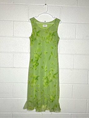 < Vintage 90’s Studio I Green Floral Ruffled Hem Midi Dress >